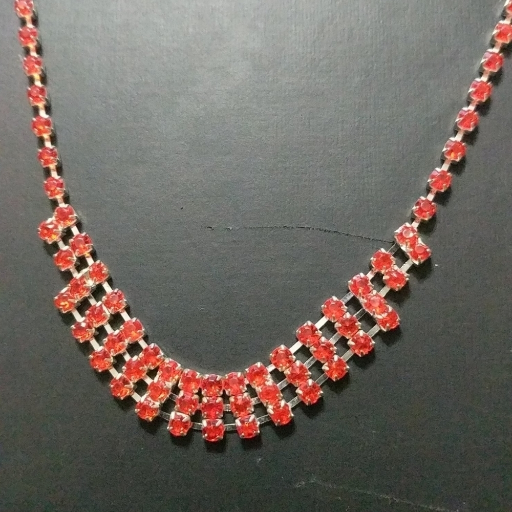 Red Rhinestone Statement Necklace - image 2